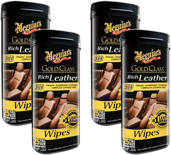 Meguiar's Gold Class Rich Leather Wipes Clean, Condition & Protect Leather Surfaces with UV Protection, Aloe-Infused Formula, 30 Wipes, 4 Packs