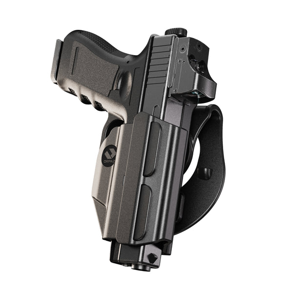 ORPAZ T41 Universal Adjustable Holster, Thumb Release Retention, Optics Ready OWB Polymer Holster, Made in Israel Paddle