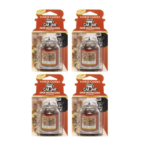 Yankee Candle Gel Car Jar Ultimate Hanging Odor Neutralizing Air Freshener, Autumn Wreath Scent, 4 Packs