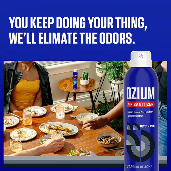 Ozium Air Sanitizer Spray - Room Odor Eliminator for Home, Car, and Office - Carbon Black - 8 oz Can, 2 Pack