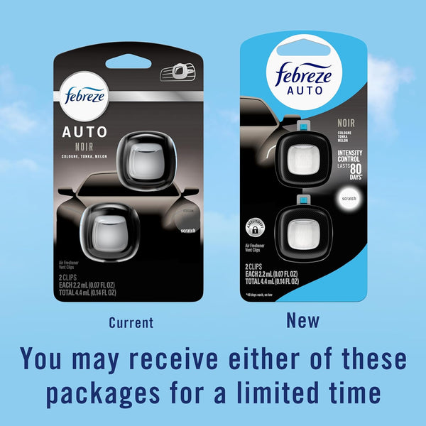 Febreze Car Air Freshener Vent Clip - Automotive Air Fresheners Noir Scent - Car Air fresheners and Odor Eliminator, 8 Pack