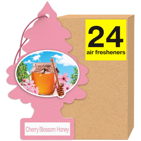 Little Trees Cardboard Hanging Car, Home & Office Air Freshener, Cherry Blossom Honey, 24 Pack
