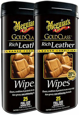Meguiar's Gold Class Rich Leather Wipes Clean, Condition & Protect Leather Surfaces with UV Protection, Aloe-Infused Formula, 30 Wipes, 2 Packs