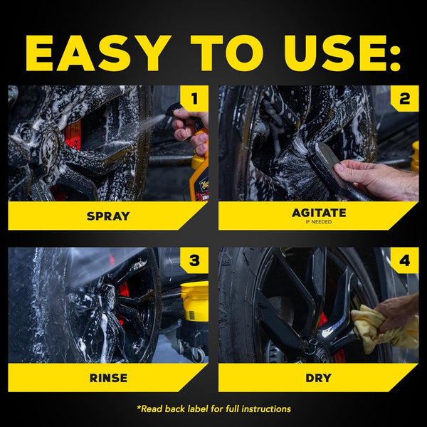 Meguiar's Hot Rims Black Wheel Cleaner, Deep Foaming Gel for Matte, Gloss & Chrome Wheels, 24 oz