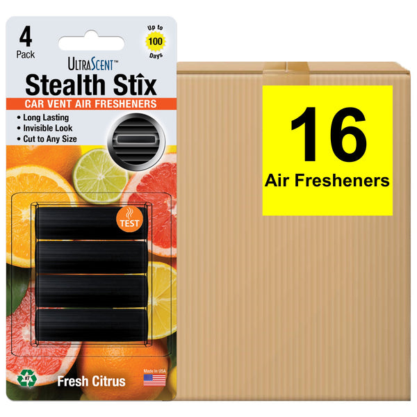 UltraScent Car Vent Clips Air Freshener Stealth Stix Car Vent Clips that Slip on Vent Blade, 4-Pack/16-Stix (Fresh Citrus)