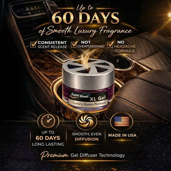 Super Sheet XL Gel Car Air Freshener - Platinum Scent, Luxury Glass Jar Auto Fragrance, Long Lasting Gel Diffuser for Car, Home & Office - Made in USA