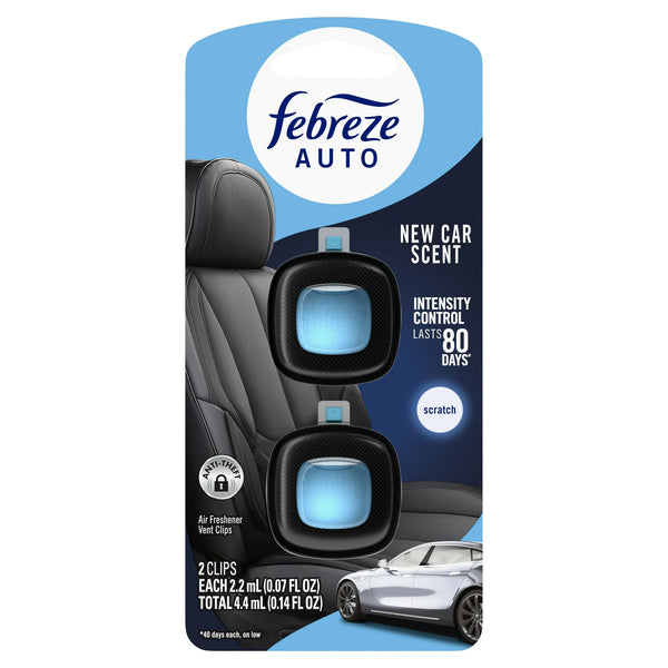 Febreze Car Vent Clip Air Freshener, Odor Eliminator for Up to 30 Days Freshness, New Car