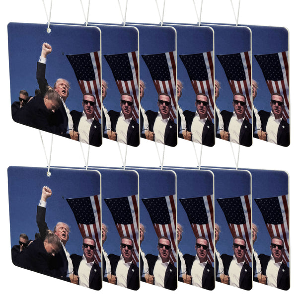 Trump Fight Car Air Freshener, Patriotic Trump Merchandise with Iconic Image, Fresh Linen Scent, 12 Packs
