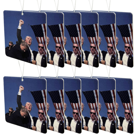 Trump Fight Car Air Freshener, Patriotic Trump Merchandise with Iconic Image, Fresh Linen Scent, 12 Packs
