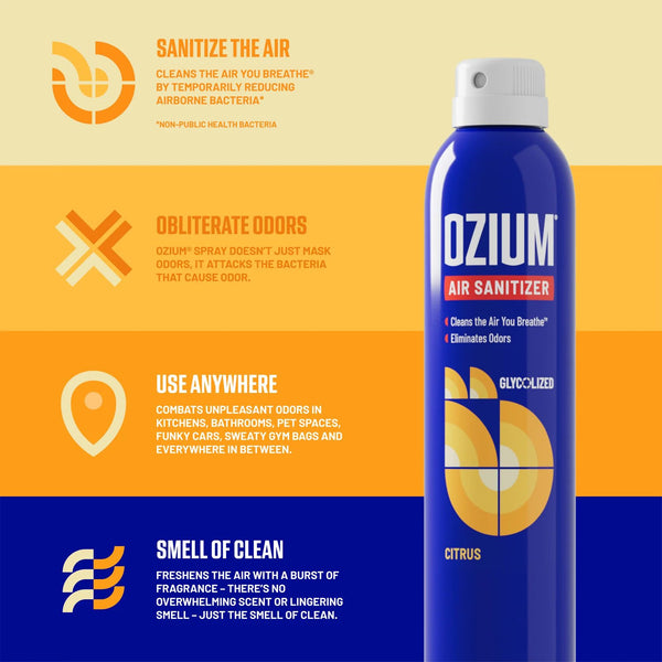 Ozium Air Spray 3.5 oz, Odor Reducing Spray for Home, Car & Office, Citrus Scent, 6 Pack
