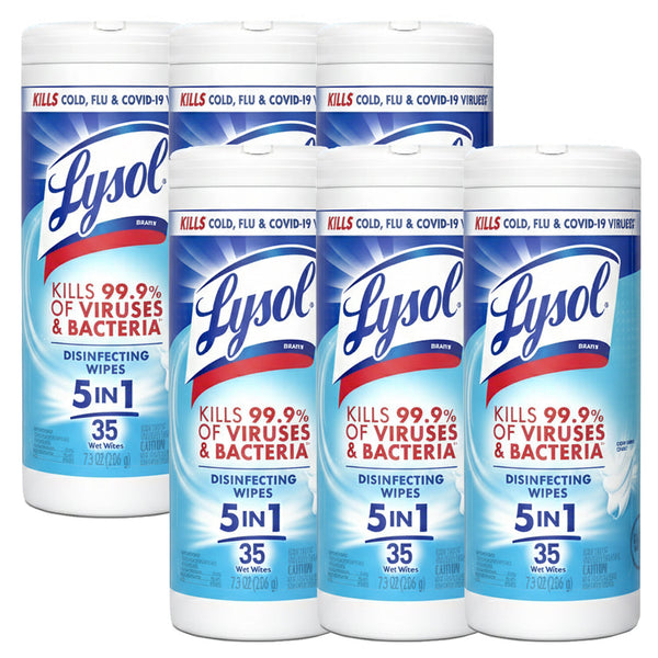 Lysol 5 in 1 Disinfecting Wipes, Multi-Surface Cleaning Wipes, Crisp Linen Scent, 35 Count, 6 Pack