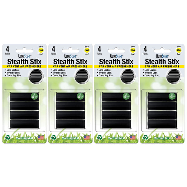 UltraScent Car Vent Clips Air Freshener Stealth Stix Car Vent Clips that Slip on Vent Blade, 4-Pack/16-Stix (Morning Mist)