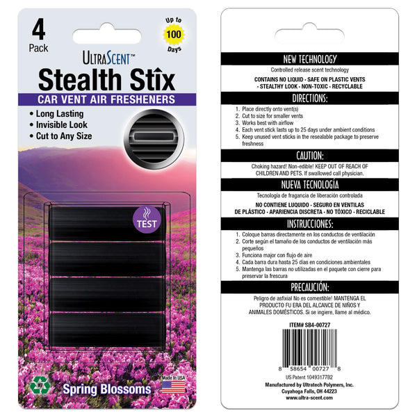 UltraScent Car Vent Clips Air Freshener Stealth Stix Car Vent Clips that Slip on Vent Blade, 1-Pack/4-Stix (Spring Blossoms)