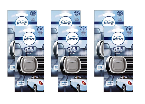 Febreze Vent Clip Car Air Freshener Fresh New Car Scent, Up to 30 Days, Eliminates tough lingering odours, 6 Pack