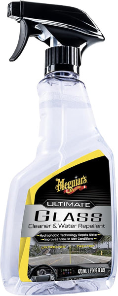 Meguiar's Ultimate Glass Cleaner & Water Repellent, Streak-Free Shine & Rain Protection, 16 oz