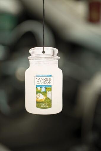 Yankee Candle Car Jar Classic Cardboard Car, Home and Office Hanging Air Freshener, Clean Cotton Scent, 6 Pack
