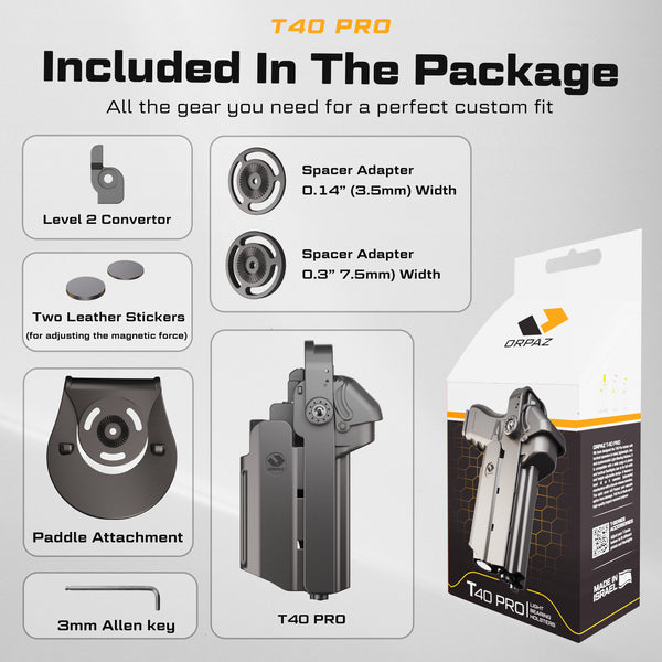 Orpaz T40 Light-Bearing Holster – Universal OWB Tactical Holster, Level 2 & Level 3 Security, Compatible w/Most Pistol Lights, Optics-Ready, Adjustable, Fits Most Pistols ClipLock Pro Medium