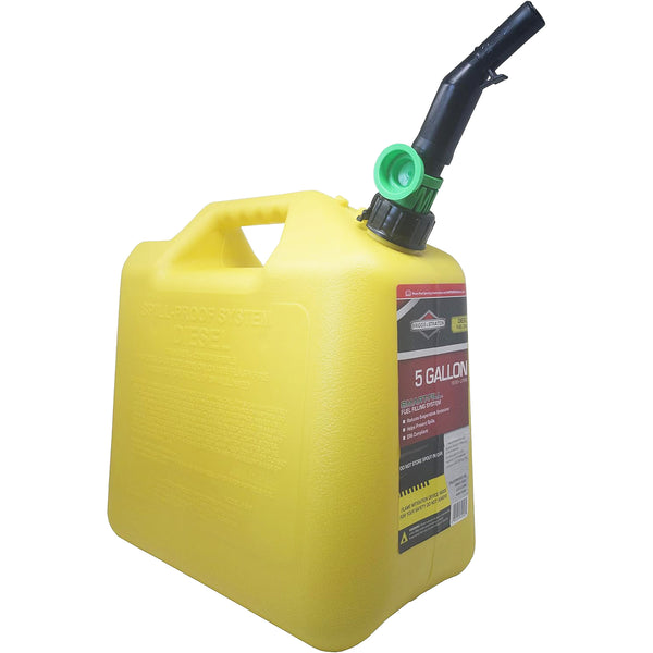 Briggs & Stratton Gas Can, 5 Gallon Yellow Gas Can with Smart Fill Gas Can Spout.