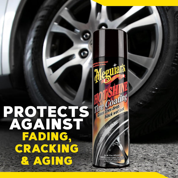MEGUIAR’S Hot Shine High Gloss Tire Coating, Tire Protectant for Long-lasting Satin Finish, Prevents Tire to Dry Rot, 15 oz, 5 Packs