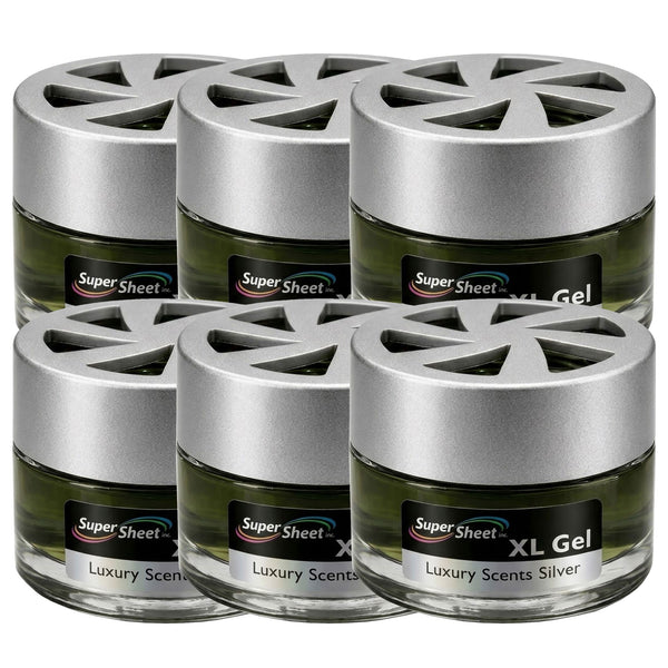 Super Sheet XL Gel Car Air Freshener - Silver Scent, Luxury Glass Jar Auto Fragrance, Long Lasting Gel Diffuser for Car, Home & Office - Made in USA, 6 Pack