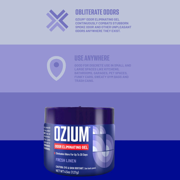 Ozium Odor Eliminating Gel Air Freshener 4.5 oz Linen for Home Car Office