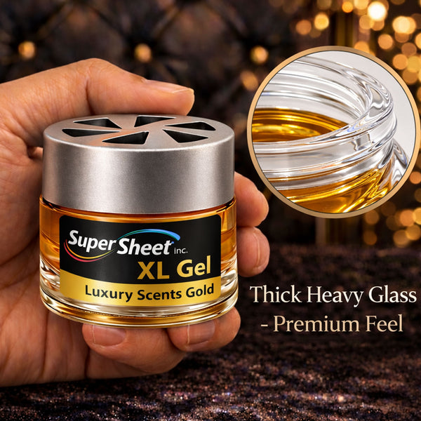 Super Sheet XL Gel Car Air Freshener - Gold Scent, Luxury Glass Jar Auto Fragrance, Long Lasting Gel Diffuser for Car, Home & Office - Made in USA, 4 Pack