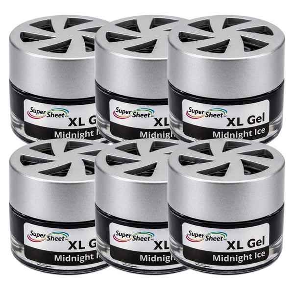 Super Sheet XL Gel Car Air Freshener - Midnight Ice Scent, Luxury Glass Jar Auto Fragrance, Long Lasting Gel Diffuser for Car, Home & Office - Made in USA, 6 Pack