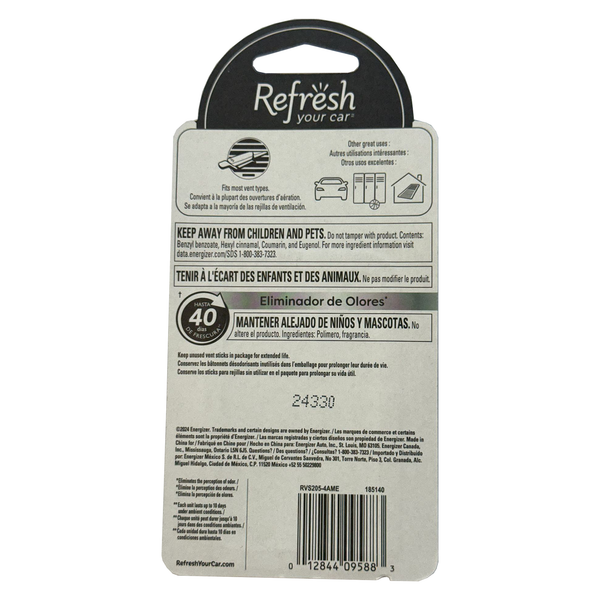 Refresh Car and Home Vent Sticks Air Freshener Odor Eliminator, New Car Scent (4 Sticks)