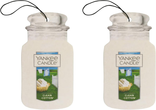 Yankee Candle Classic Car Jar Hanging Air Freshener, Clean Cotton Scent, 2 Pack