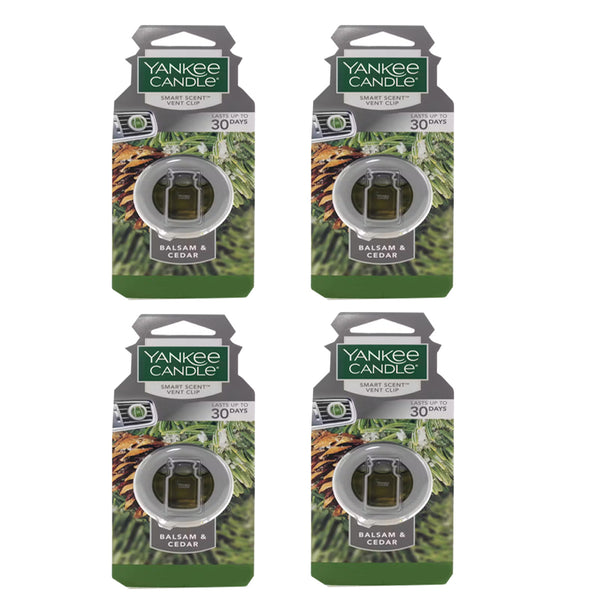Yankee Candle Smart Car Vent Clip Air Freshener, Last up to 30 days, Balsam & Cedar, 4 Pack