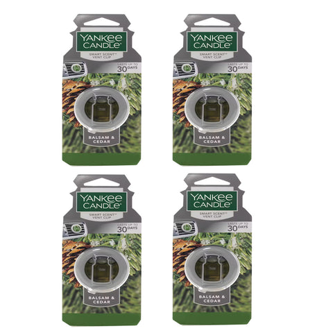 Yankee Candle Smart Car Vent Clip Air Freshener, Last up to 30 days, Balsam & Cedar, 4 Pack