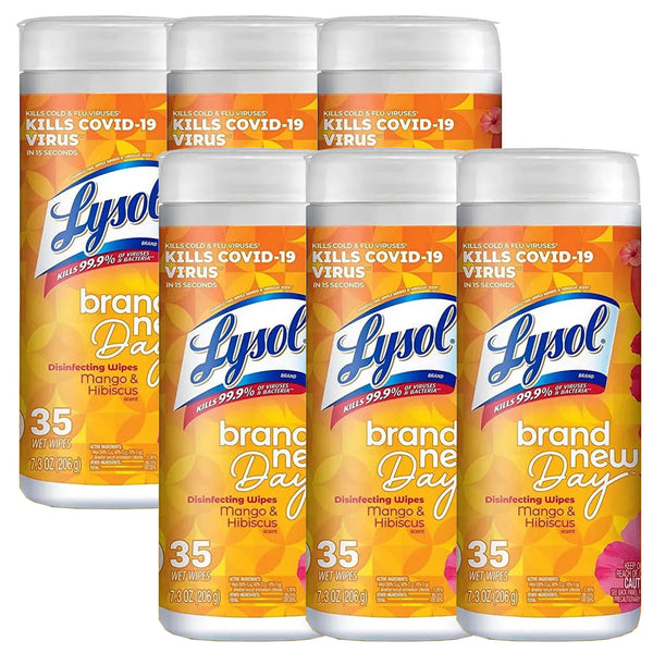 Lysol Disinfecting Wipes – Multi-Surface Cleaning Wipes Kill 99.9% of Viruses & Bacteria, Mango & Hibiscus Scent, 35 Count, 6 Pack