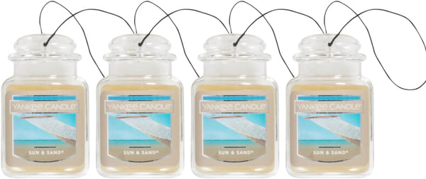 Yankee Candle Car Jar Ultimate Odor Neutralizing Air Freshener, Sun & Sand, 4 Pack
