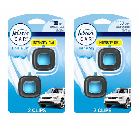 Febreze Car Air Freshener Vent Clip Linen & Sky Scent, .06 oz. Car Vent Clip, 2 clips, 2 Packs
