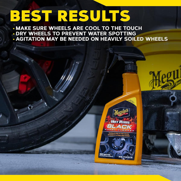 Meguiar's Hot Rims Black Wheel Cleaner, Deep Foaming Gel for Matte, Gloss & Chrome Wheels, 24 oz