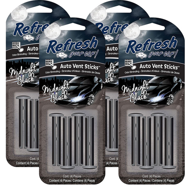 Refresh Auto Vent Sticks Car Air Freshener, Midnight Black Scent, 4 Packs