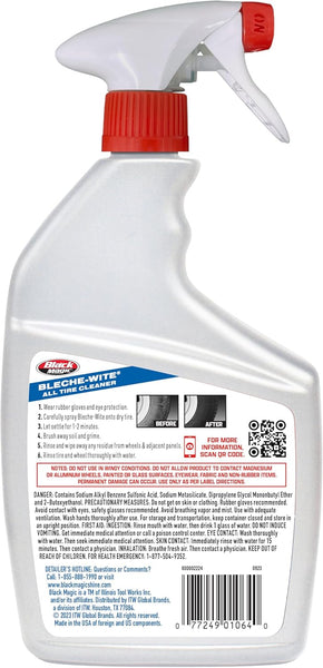 Black Magic Bleche-Wite Tire Cleaner Spray, Fast-Acting Formula Removes Brake Dust & Grime, 32 Oz