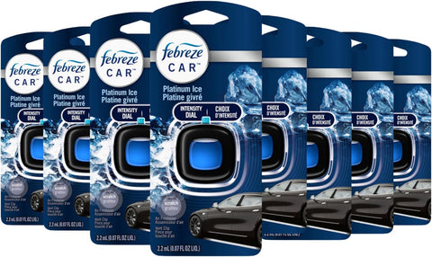 Febreze Car Vent Clip Air Freshener, Odor Eliminator for Strong Odors, Up to 30 Days Freshness, Platinum Ice, 8 Pack