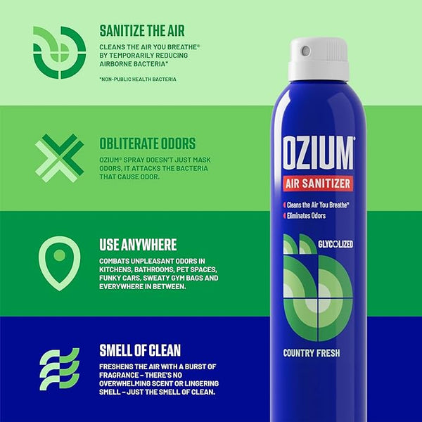 Ozium 8 Oz. Air Sanitizer & Odor Eliminator for Homes, Cars, Offices and More, Country Fresh, 6 Packs
