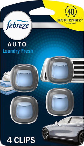 Febreze Vent Clip Car Air Freshener, Odor Eliminator, Laundry Fresh Scent, 2 CLIPS, 2 Packs