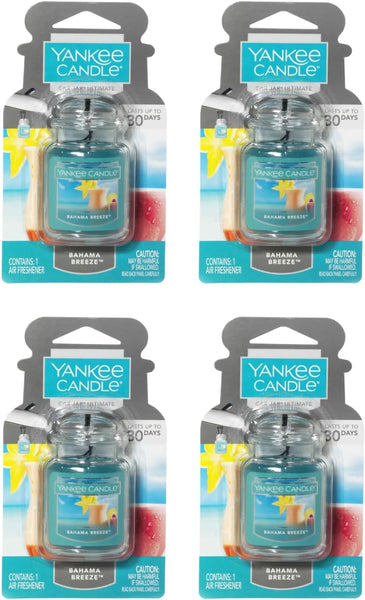 Yankee Candle Car Air Fresheners, Hanging Car Jar Ultimate, Neutralizes Odors Up To 30 Days, Bahama Breeze, 4 Packs