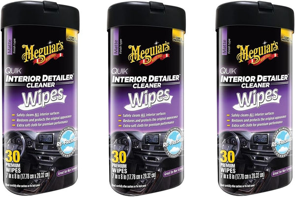 Meguiar's Quik Interior Detailer Wipes, Cleans, Protects & Refreshes All Car Surfaces, 30 Ct, 3 Pack