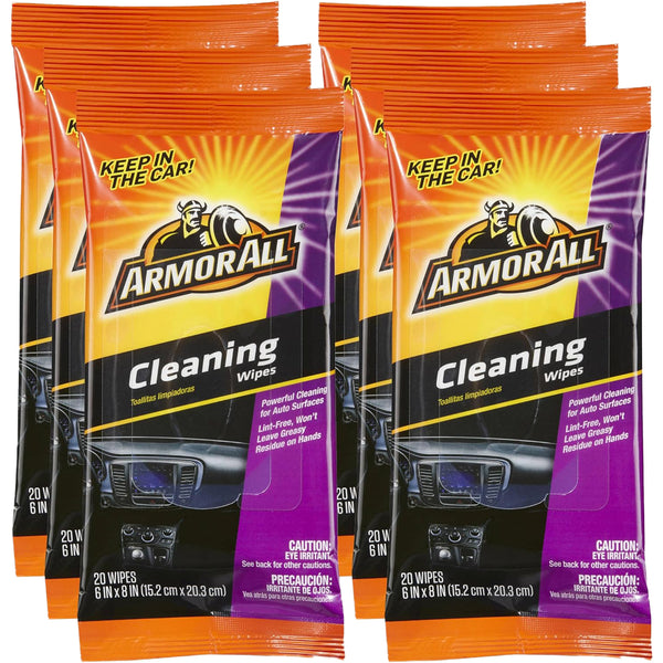 Armor All Cleaning Wipes in a Pouch, 20 Count - Car Interior Cleaner: Ultimate Car Wipes and Interior Care Products, 6 Pack
