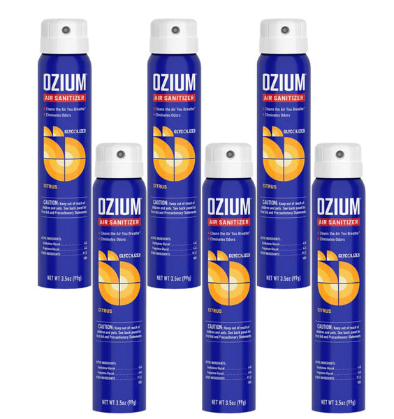 Ozium Air Spray 3.5 oz, Odor Reducing Spray for Home, Car & Office, Citrus Scent, 6 Pack