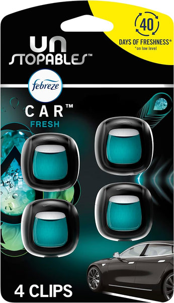 Febreze Vent Clip Car Air Freshener, Odor Eliminator, Unstopables Fresh Scent, 2 CLIPS, 2 Packs