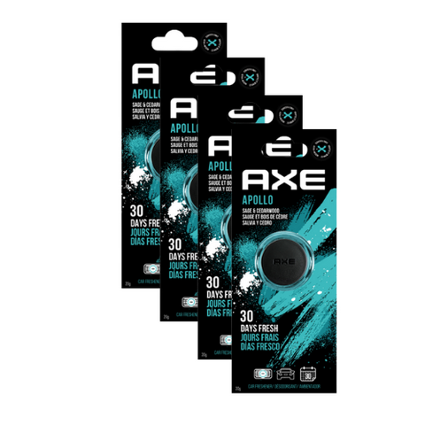 AXE Air Freshener Mini Vent Clip, Odor Eliminator, Air Purifier Provides A Long Lasting Scent, Apollo, 4 Pack