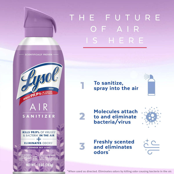 Lysol Air Sanitizer Spray, Lavender Sky Scent, Odor Eliminator and Air Freshener, 10 fl oz