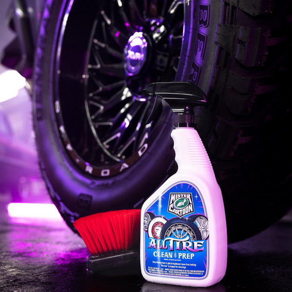 Turtle Wax X Mister Cartoon 54250 All Tire Clean and Prep, Cleans and Rejuvenates, Fast-Acting Formula, Jet Black Appearance, Brightens White Walls, Perfect for Cars, Trucks and Motorcycles, 32 oz.