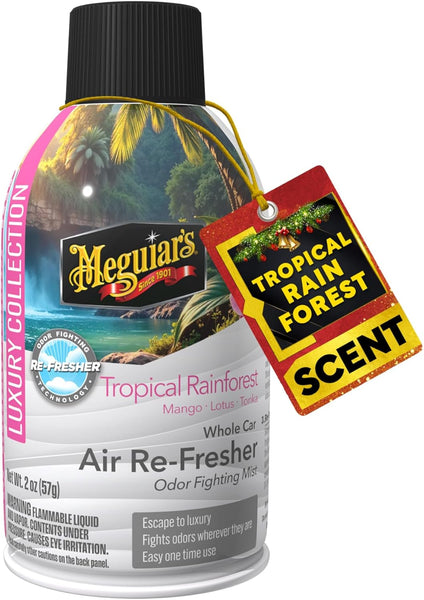 Meguiar's Car Air Refresher Odor Fighting Mist – Long-Lasting Car Freshener Fights Strong & Unwanted Smells Renewing Interiors with a Luxurious & Refreshing, Tropical Rainforest Scent, 2 oz