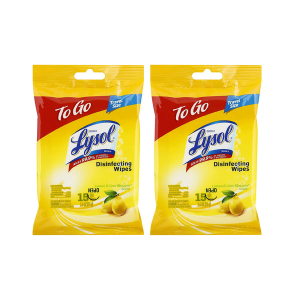 Lysol Disinfecting Wipes - Lemon & Lime Blossom To-Go Flatpack 15 Count, 2 Packs